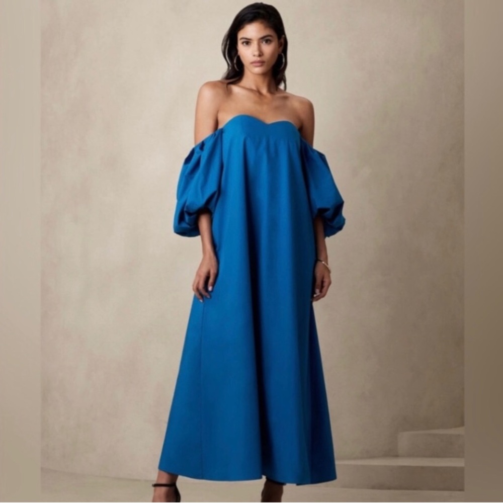 Banana republic nwt size 14 puff sleeve maxi dress blue